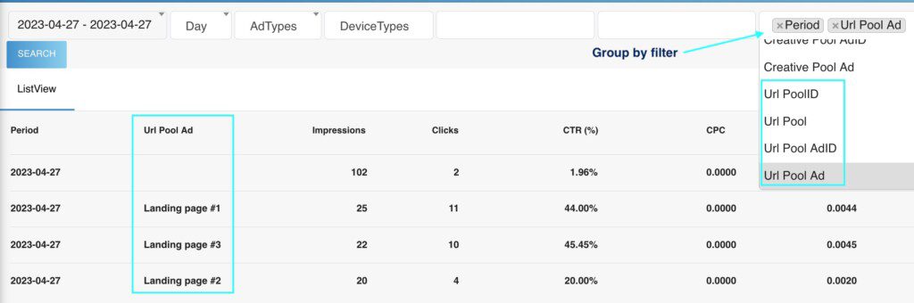 URL pool stats